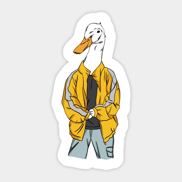 white duck on yellow trainee jacket Sticker by stickersnesia